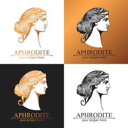 Aphrodite or Venus. woman face . Emblem for a beauty or yoga salon. vector illustrationのイラスト素材