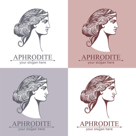 Aphrodite or Venus. woman face . Emblem for a beauty or yoga salon. vector illustrationのイラスト素材