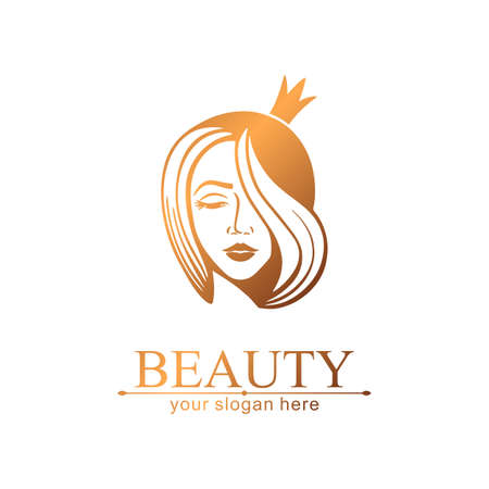 woman face . Princess with a crown. Emblem for a beauty or yoga salon. Style of harmony and beauty.のイラスト素材