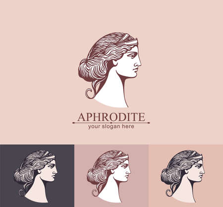 Aphrodite or Venus. woman face . Emblem for a beauty or yoga salon. vector illustrationのイラスト素材
