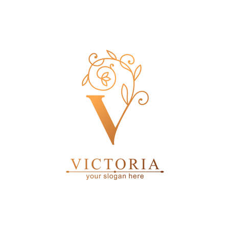 Letter V  template. Monnogram, delicate floral design. personal .のイラスト素材