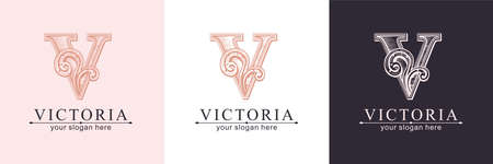 Letter V template. Monnogram, delicate floral design. personal .のイラスト素材