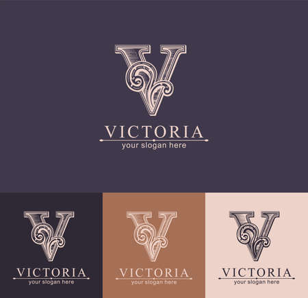 Letter V template. Monnogram, delicate floral design. personal .のイラスト素材
