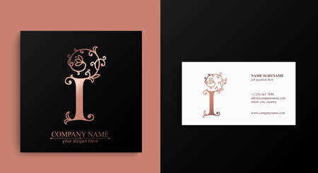 Letter I logo template. Monnogram, delicate floral design. personal logo. vector design.のイラスト素材