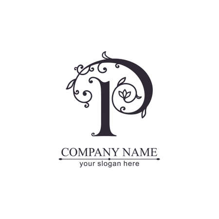 Letter P logo template. Monnogram, delicate floral design. personal logo. vector design.のイラスト素材