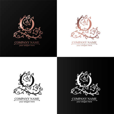 Letter Q logo template. Monnogram, delicate floral design. personal logo. vector design.のイラスト素材