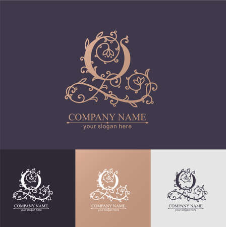 Letter Q logo template. Monnogram, delicate floral design. personal logo. vector design.のイラスト素材