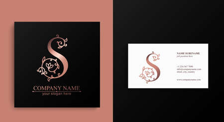 Letter S template. Monnogram, delicate floral design. personal . vector design.のイラスト素材