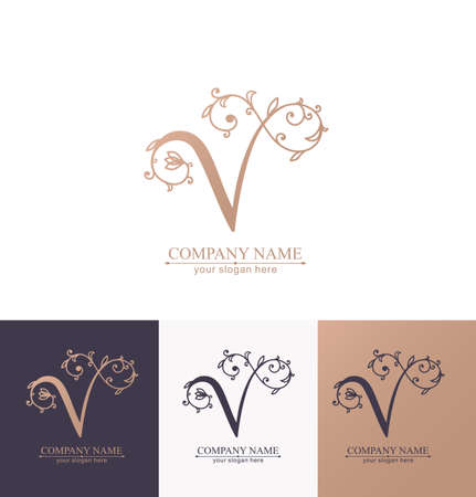 Letter V logo template. Monnogram, delicate floral design. personal logo. vector design.のイラスト素材