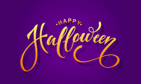 Happy Halloween vector lettering. Festive calligraphy for a banner, poster, greeting card, invitation to a party. vector illustration. hand drawingのイラスト素材