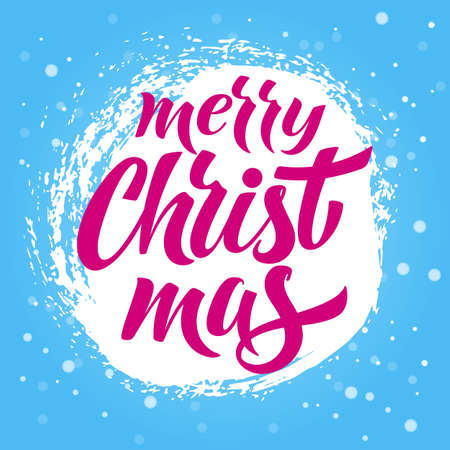 Merry Christmas and Happy New Year hand lettering calligraphy. Vector holiday illustration element. Typographic element for banner, congratulations.のイラスト素材