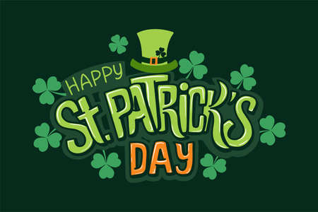 Happy Saint Patricks day handwritten lettering typography. hand drawn design elements. Logos and...