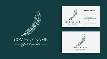 Feather logo vector template. Abstract design, elegant style. Brand for writer, yoga and other businesses. vectorのイラスト素材