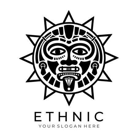 Ethnic mask logo. Aztec and Mayan mask logo for business. Cultural vector design in a minimalistic style.のイラスト素材