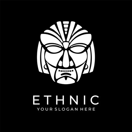 Ethnic mask logo. Aztec and Mayan mask logo for business. Cultural vector design in a minimalistic style.のイラスト素材