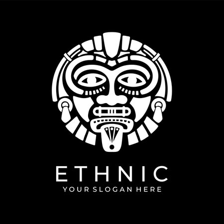Ethnic mask logo. Aztec and Mayan mask logo for business. Cultural vector design in a minimalistic style.のイラスト素材