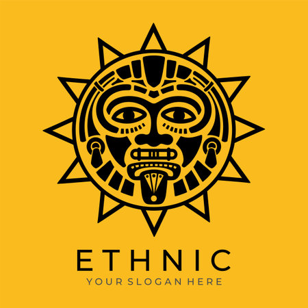 Ethnic mask logo. Aztec and Mayan mask logo for business. Cultural vector design in a minimalistic style.のイラスト素材