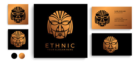 Ethnic mask logo. Aztec and Mayan mask logo for business. Cultural vector design in a minimalistic style.のイラスト素材
