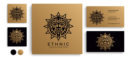 Ethnic mask logo. Aztec and Mayan mask logo for business. Cultural vector design in a minimalistic style.のイラスト素材