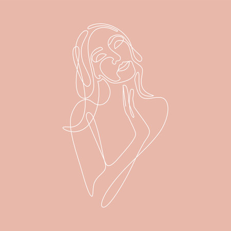Woman vector lineart illustration. Elegant Feminine Beauty Logo. Woman Line Art Minimalist Logo. One Line style drawing. Nature symbol of cosmetics.のイラスト素材