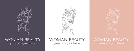 Logo Woman face with flowers. Woman vector lineart illustration. Elegant Feminine Beauty Logo. Woman Line Art Minimalist Logo. Botanical print. vectorのイラスト素材