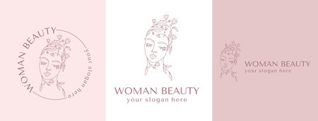 Logo Woman face with flowers. Woman vector lineart illustration. Elegant Feminine Beauty Logo. Woman Line Art Minimalist Logo. Botanical print. vectorのイラスト素材