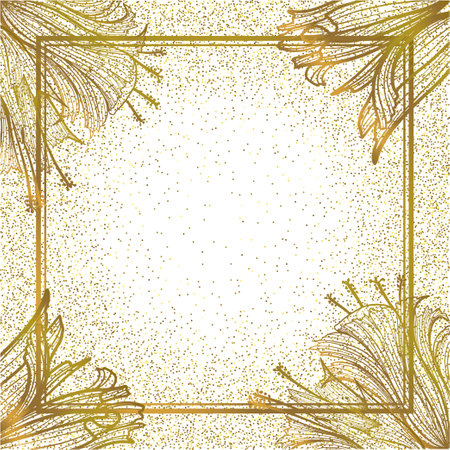 Gold frame with floral ornaments. Place to insert text. For an invitation, a wedding, and a holiday card, as well as a post in the social networkのイラスト素材