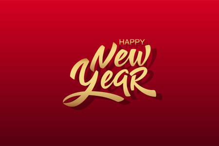 Happy New Year hand lettering calligraphy. Vector holiday illustration element. Typographic element for banner, poster, congratulations.のイラスト素材