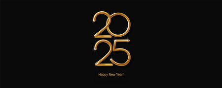2025 Happy New Year hand lettering calligraphy. Vector holiday illustration element. Typographic...