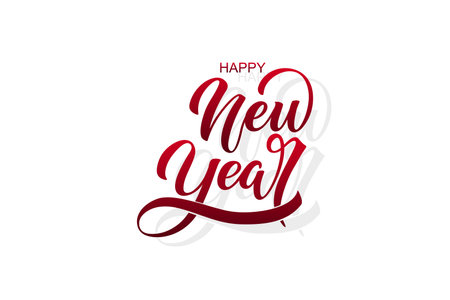 Happy New Year hand lettering calligraphy. Vector holiday illustration element. Typographic element for banner, poster, congratulations.のイラスト素材