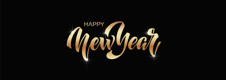 Happy New Year hand lettering calligraphy. Vector holiday illustration element. Typographic element...