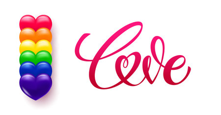 Love lettering. LGBT pride flag. Design for banners. Vector illustration. LGBT Valentine's Day carのイラスト素材