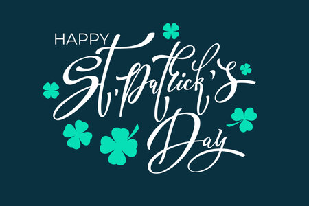Happy Saint Patricks day handwritten lettering typography. Hand drawn design elements. Logos and emblems for invitation, card.のイラスト素材