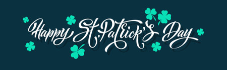 Happy Saint Patricks day handwritten lettering typography. Hand drawn design elements. Logos and emblems for invitation, card.のイラスト素材