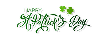 Happy Saint Patricks day handwritten lettering typography. Hand drawn design elements. Logos and emblems for invitation, card.のイラスト素材