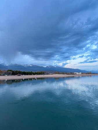 Sunny summer day on the lake. Kyrgyzstan, Lake Issyk-Kulの写真素材