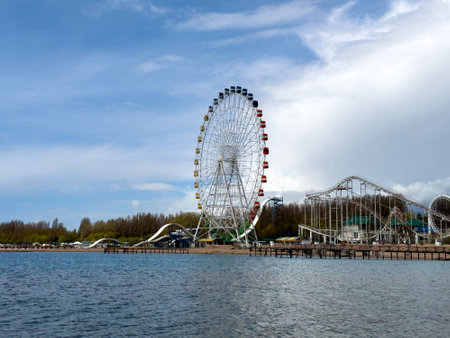 Sunny summer day on the lake. Kyrgyzstan, Lake Issyk-Kulの写真素材