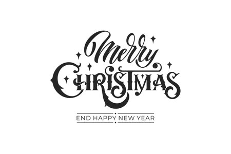Merry Christmas and Happy New Year hand lettering calligraphy. Vector holiday illustration element.のイラスト素材