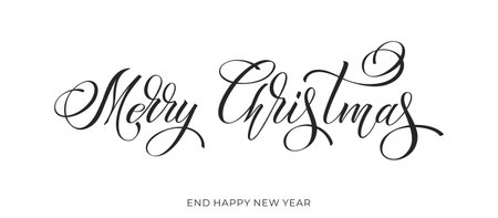 Merry Christmas and Happy New Year hand lettering calligraphy. Vector holiday illustration element.のイラスト素材