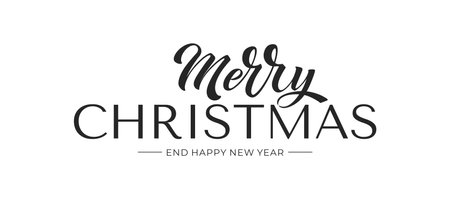 Merry Christmas and Happy New Year hand lettering calligraphy. Vector holiday illustration element.のイラスト素材