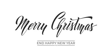 Merry Christmas and Happy New Year hand lettering calligraphy. Vector holiday illustration element.のイラスト素材