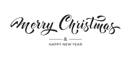 Merry Christmas and Happy New Year hand lettering calligraphy. Vector holiday illustration element.のイラスト素材