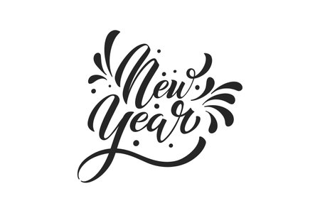 Happy New Year hand lettering calligraphy. Vector holiday illustration element. Typographic element for banner, poster.のイラスト素材