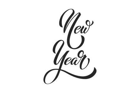 Happy New Year hand lettering calligraphy. Vector holiday illustration element. Typographic element for banner, poster.のイラスト素材