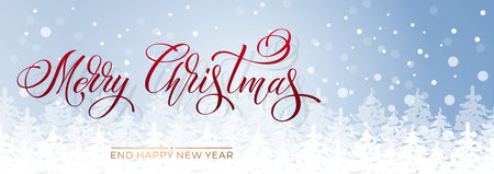 Merry Christmas and Happy New Year hand lettering calligraphy. Vector holiday illustration element.のイラスト素材