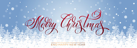 Merry Christmas and Happy New Year hand lettering calligraphy. Vector holiday illustration element.のイラスト素材