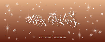 Merry Christmas and Happy New Year hand lettering calligraphy. Vector holiday illustration element.のイラスト素材