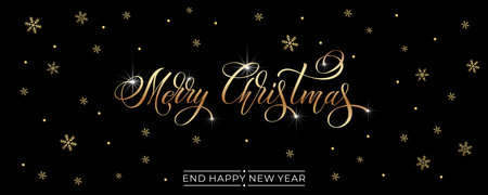 Merry Christmas and Happy New Year hand lettering calligraphy. Vector holiday illustration element.のイラスト素材