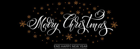 Merry Christmas and Happy New Year hand lettering calligraphy. Vector holiday illustration element.のイラスト素材