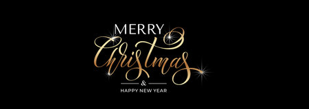 Merry Christmas and Happy New Year hand lettering calligraphy. Vector holiday illustration element.のイラスト素材
